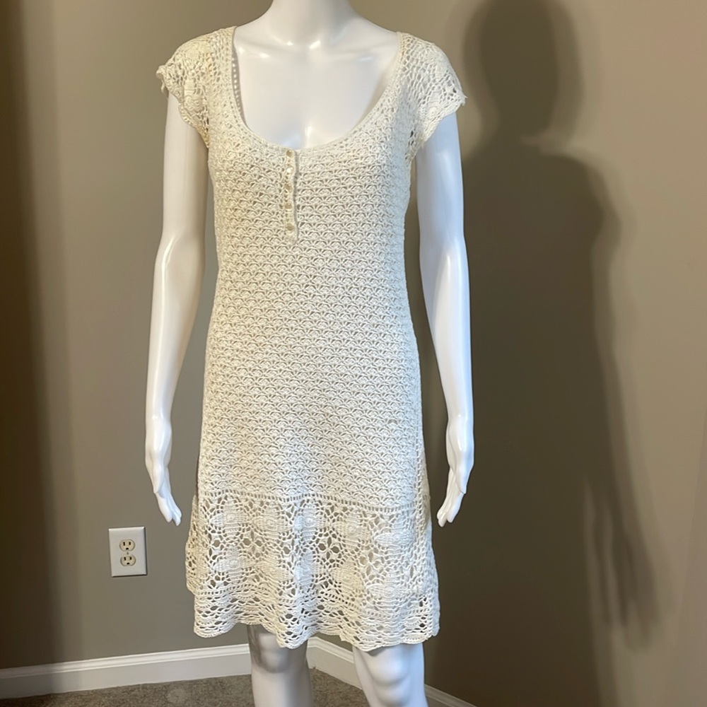 Lilly Pulitzer Ivory Crochet Dress with Silk Slip, Size Small, Classic, Polished